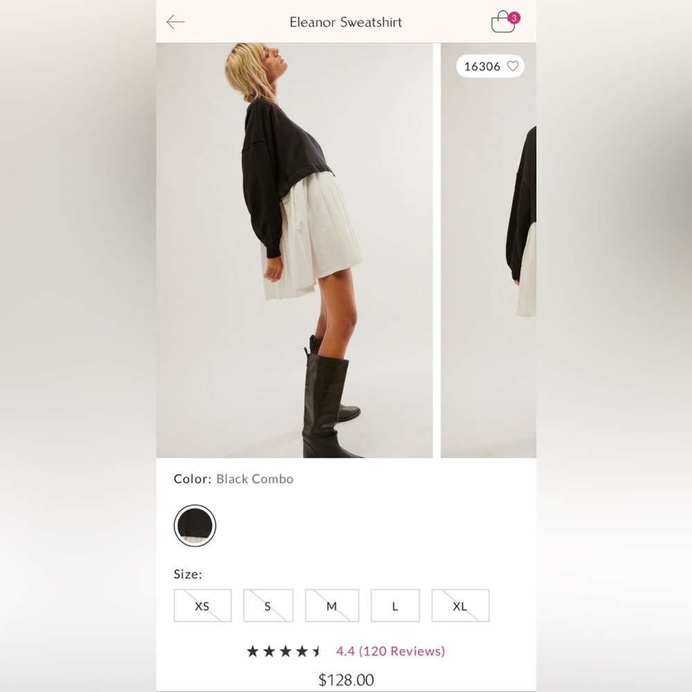 Free People Eleanor Black and White Layered Sweatshirt Dress NWT